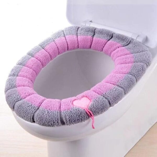 Knitted Toilet Seat Cover Soft Warm Washable Universal O-Type Non-Slip WC Seat Cushion Winter Bathroom Accessory
